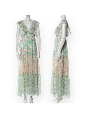 HOUSE OF HARLOW PaisleyTiered Maxi Dress Fairy Beach Boho V-Back Cottagecore